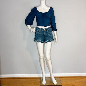 Urban Outfitters Ruched Puff Sleeve Crop Top